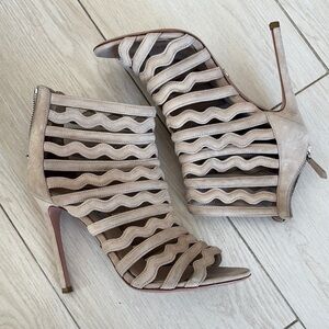 Prada Cage Suede Cream Heels